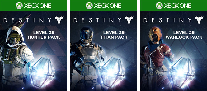 Three Destiny level packs, one each for Hunter, Titan and Warlock